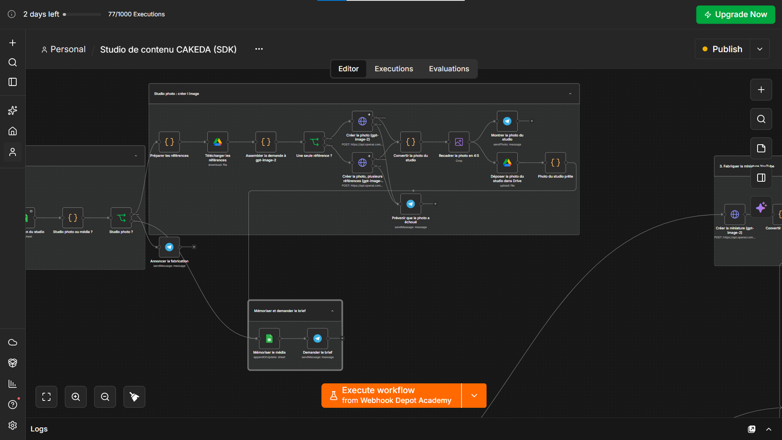 Capture du workflow Studio de contenu exécuté