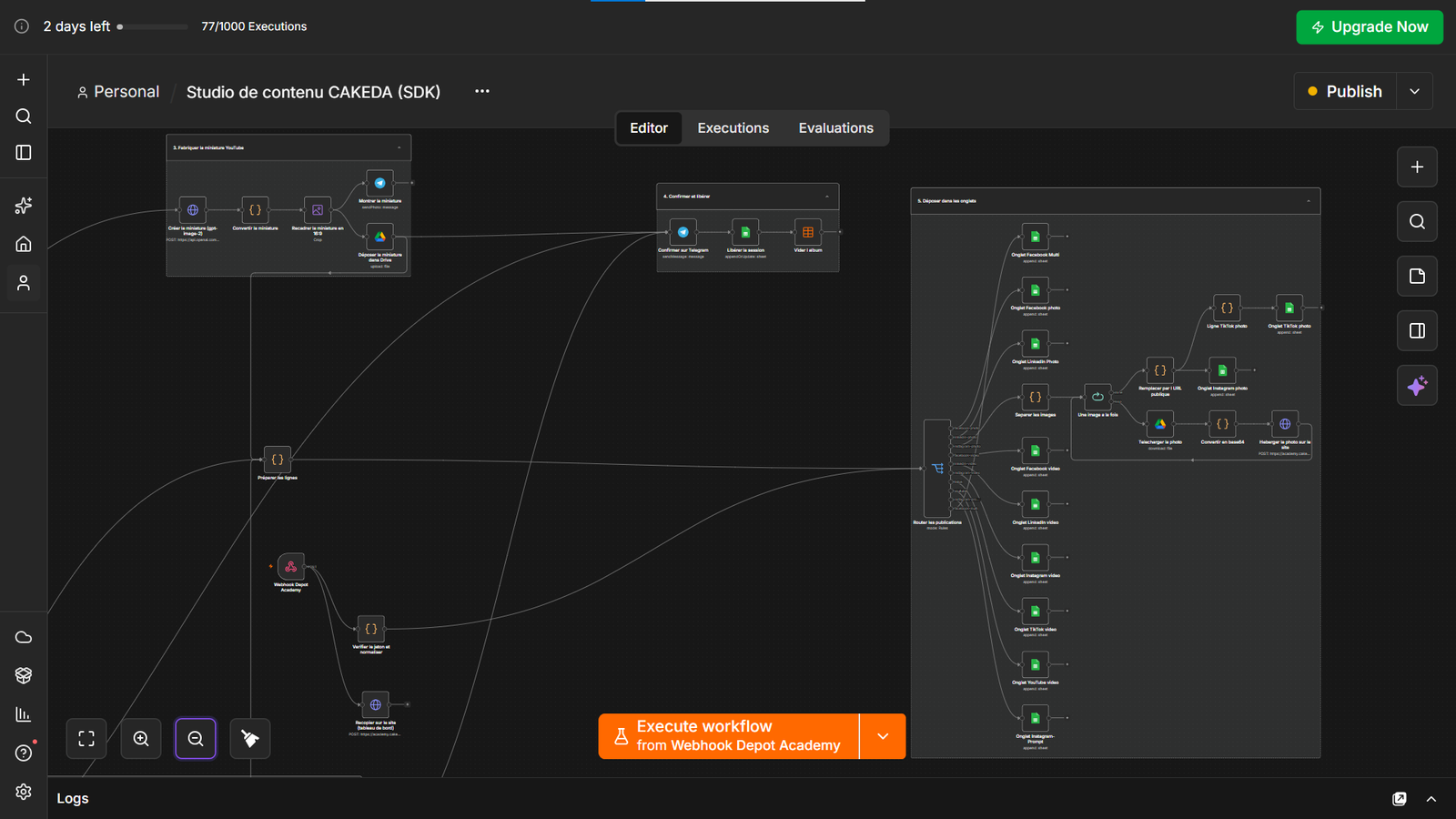 Capture du workflow Studio de contenu exécuté