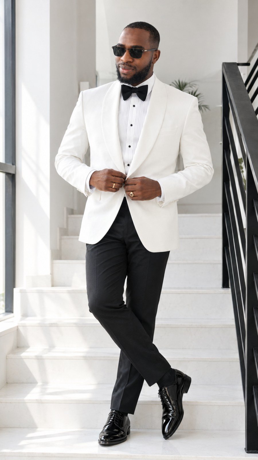 Homme élégant en costume en blanc